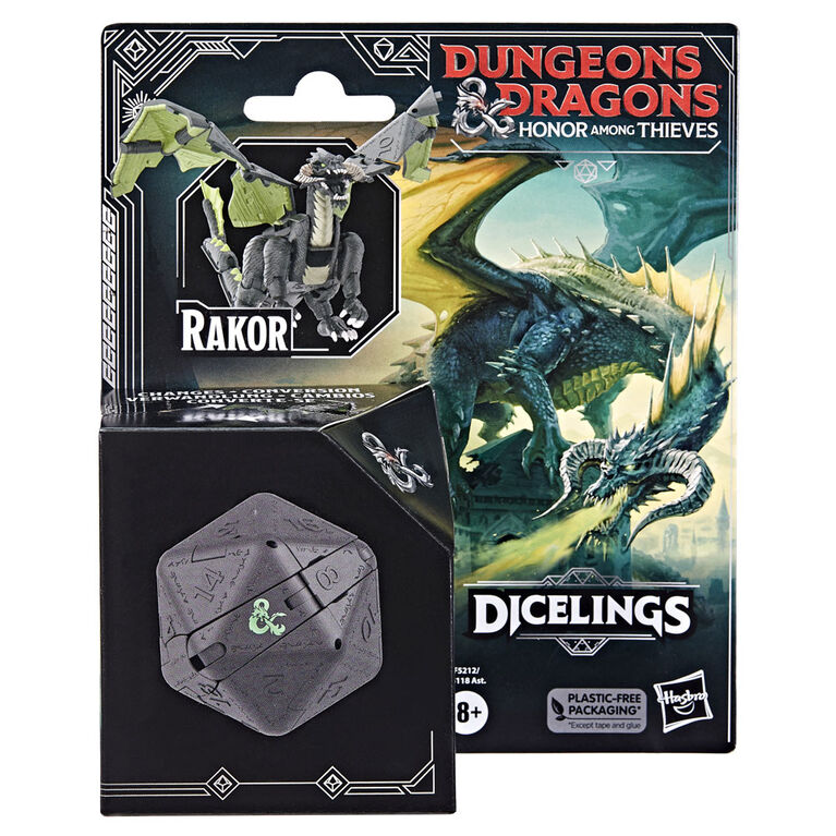 Dungeons et Dragons L'Honneur des voleurs, monstre-dé Dicelings DetD, figurine de collection dragon noir Rakor convertible en d20 géant