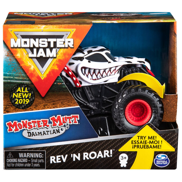 Monster Jam, Official Monster Mutt Dalmatian Rev 'N Roar Monster Truck, 1:43 Scale