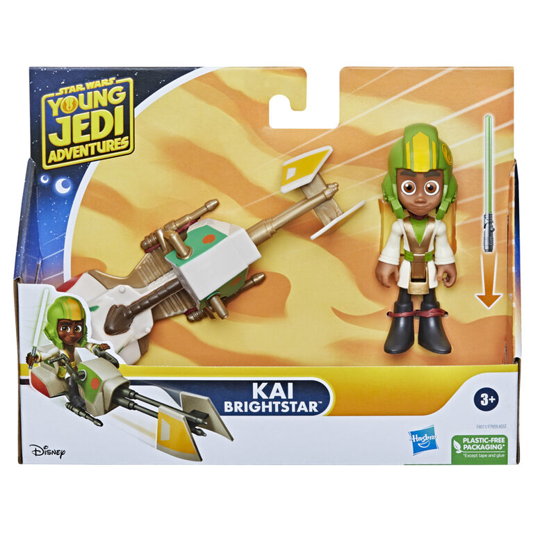 Star Wars Les Aventures des Petits Jedi figurine Kai Brightstar avec Speeder Bike, échelle 10 cm, jouets préscolaires Star Wars