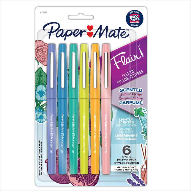 Stylos-feutres parfumés escapade dans la nature Paper Mate Flair, pointe moyenne (0,7 mm), parfums et couleurs assortis, 6 unités