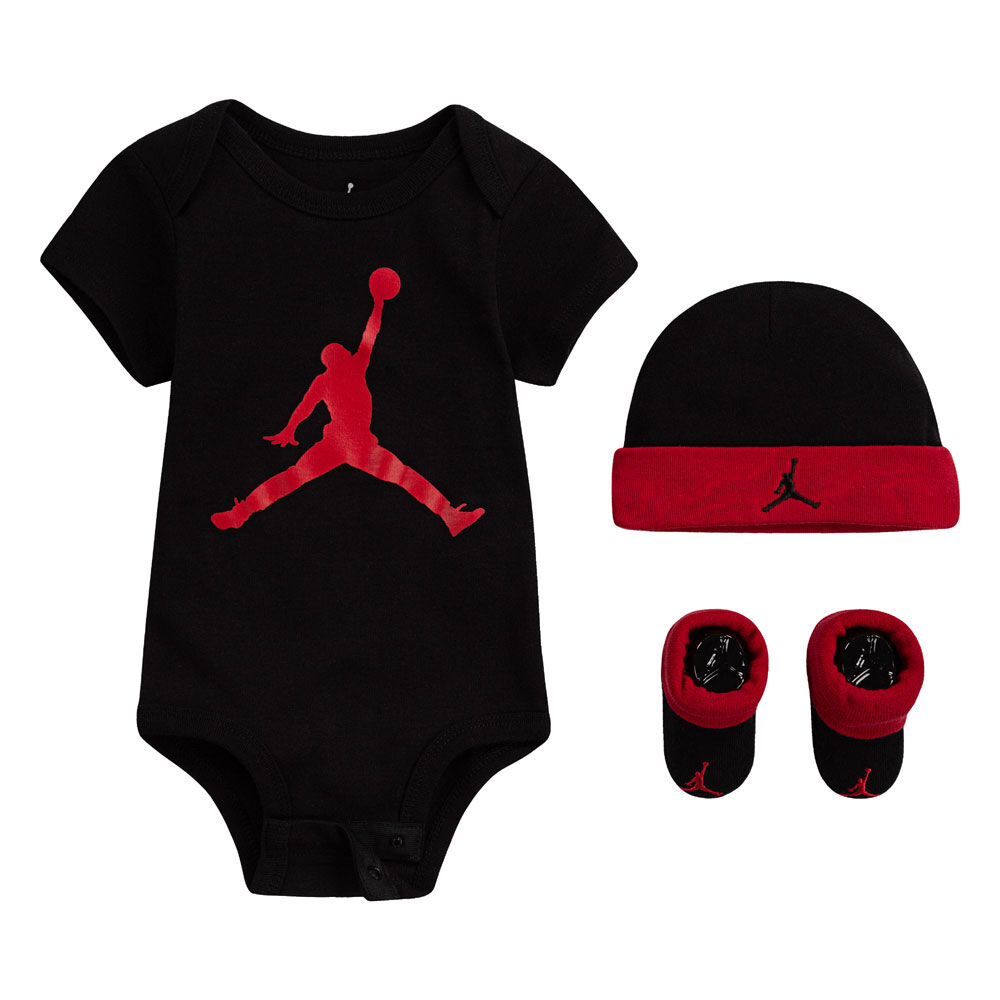 Jordan Jumpman Bodysuit Booties and Hat Set Black Red 0 6