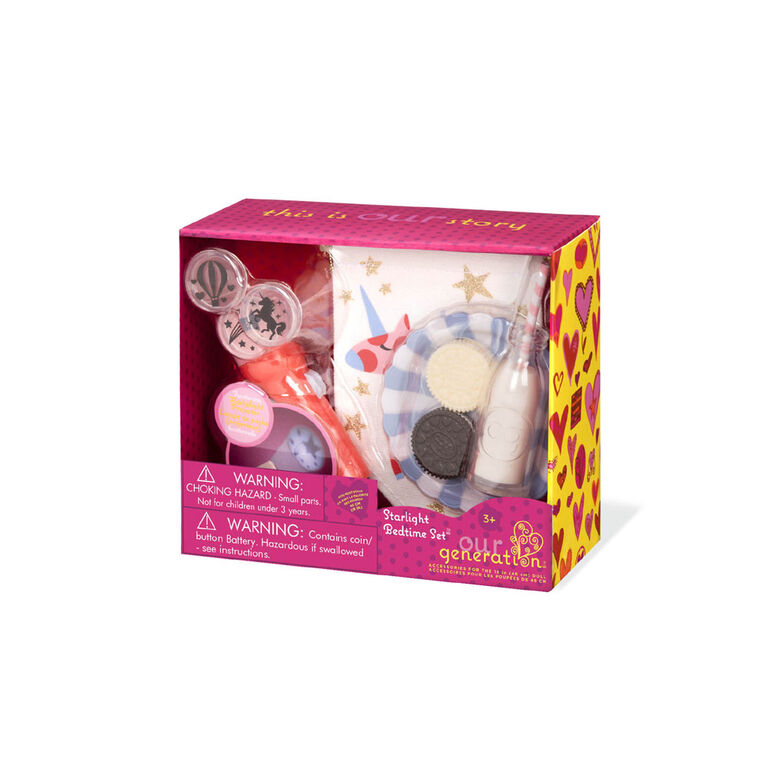 Our Generation, Starlight Bedtime Set, Flashlight with Sleepover Accessories for 18-inch Dolls