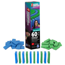 H5 Domino Creations, 60-Piece Neon Blue/Green Set by Domino Artist YouTuber Lily Hevesh