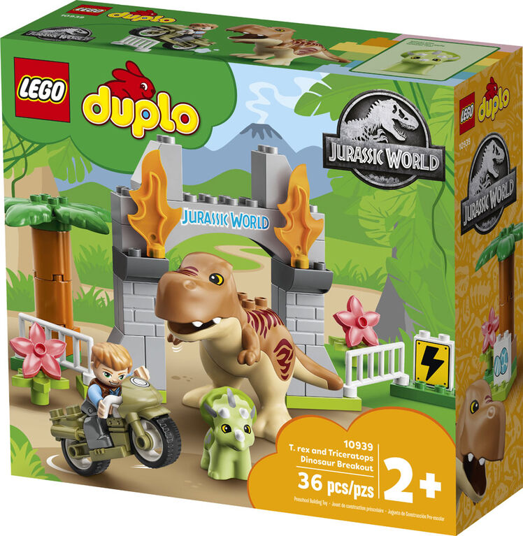 LEGO DUPLO Jurassic World L'évasion du T. rex et du Triceratops 10939 (36 pièces)