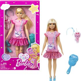 My First Barbie Doll for Preschoolers, "Malibu" Blonde Posable Doll with Kitten and Accessories
