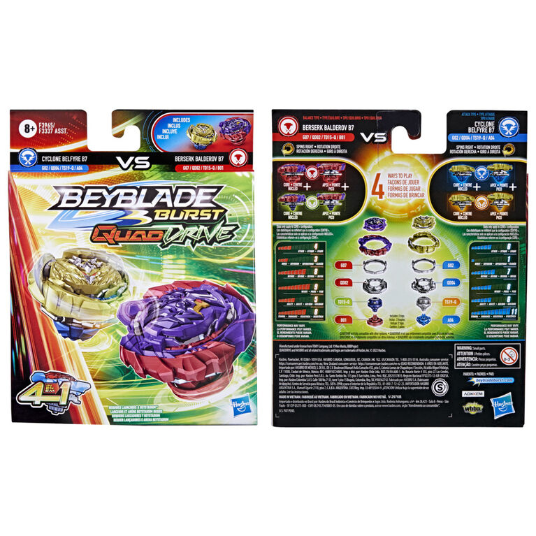 Beyblade Burst QuadDrive Berserk Balderov B7 and Cyclone Belfyre B7 Spinning Top Dual Pack