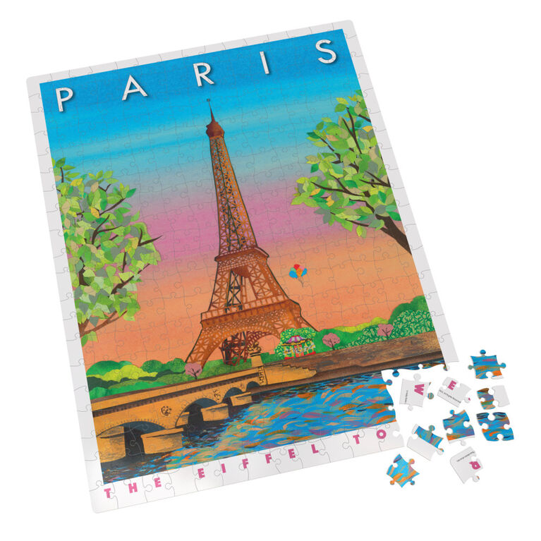 Spin Master Puzzles, Paris France 300-Piece Jigsaw Blueboard Puzzle Eiffel Tower Sunset Travel Series with Poster