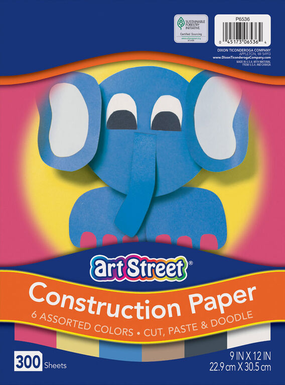 Papier de construction léger Art Street, 6 couleurs variées, 9 "x 12", 300 feuilles - Édition anglaise