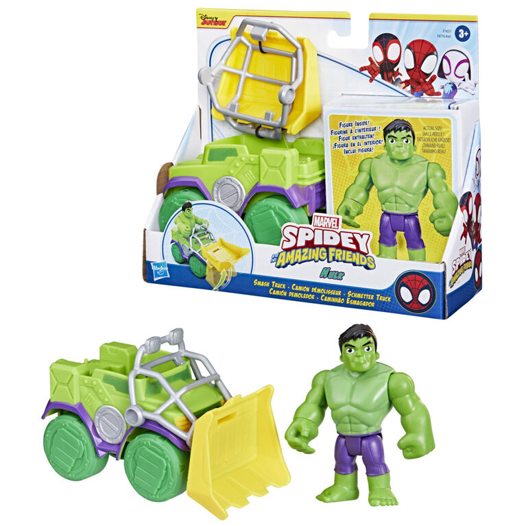 Marvel Spidey and His Amazing Friends Hulk Smash Truck Set, Action Figure with Vehicle and Accessory, Preschool Toys