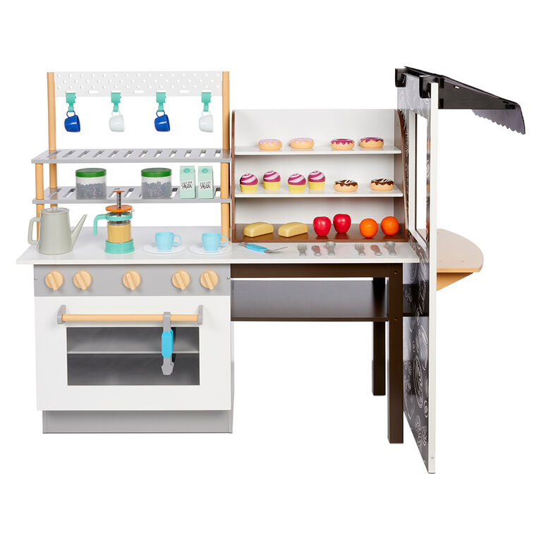 Little Tikes Real Wood Café and Bakery Exclusive Roleplay Kitchen Cook and Serve With Realistic Lights and Sounds and Dual-Sided Play