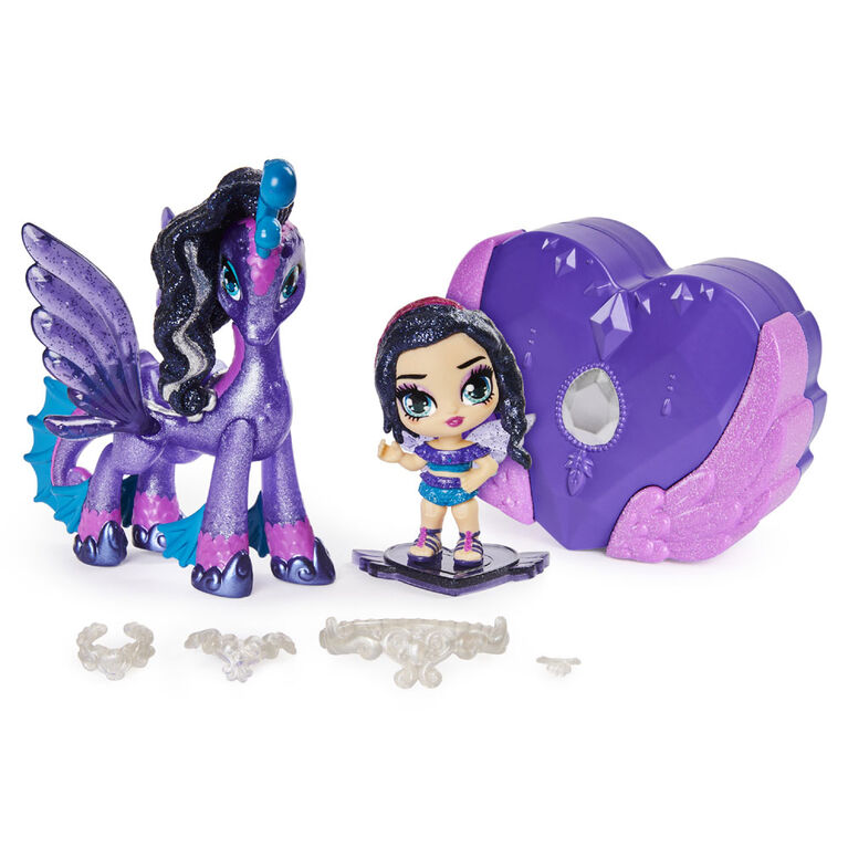 Hatchimals Pixies Riders, Black Glitter Lily Pixie and Seastallion Glider Hatchimal Set with Mystery Feature