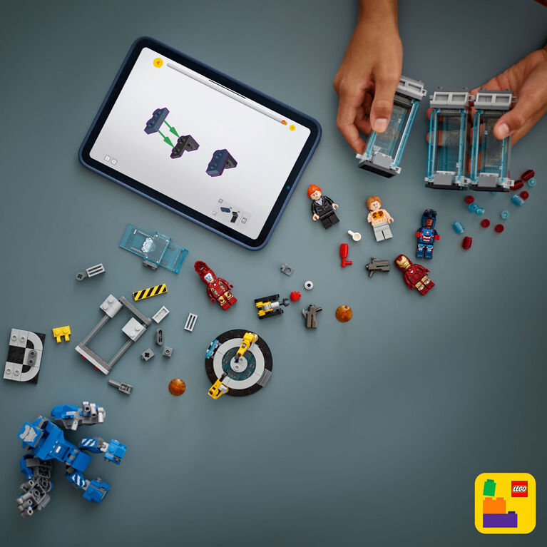 LEGO Marvel Le laboratoire d'Iron Man : la salle des armures, Ensemble de construction de superhéros avec figurines 76315