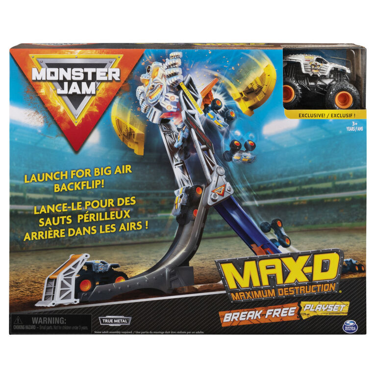 Monster Jam, Coffret Max-D Break Free Playset officiel avec monster truck Max-D exclusif en métal moulé à l'échelle 1:64