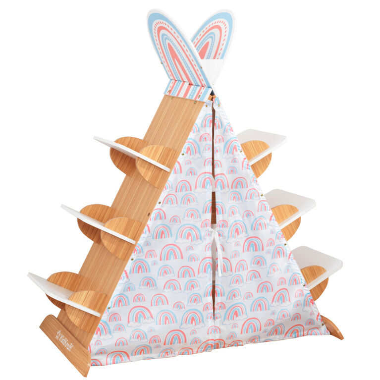 KidKraft Wood Book Nook Tent with 6 Shelves, Children's Bookcase, Caramel Ash Color