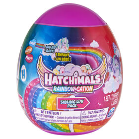 Hatchimals CollEGGtibles, Sibling Luv Pack Rainbow-cation avec 1 grand enfant, 1 bébé et une couverture en tissu (les styles peuvent varier)