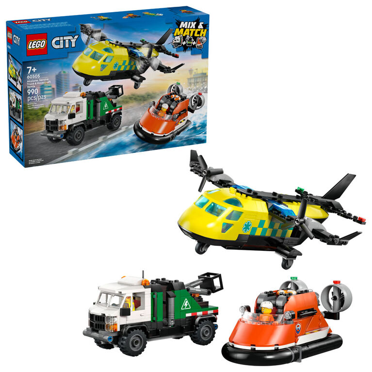LEGO City Airplane, Service Truck & Hovercraft Remix Building Toy for Kids, Ages 7+ - 60505