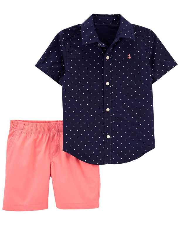 Ensemble 2 pièces chemise boutonnée bleu marine et short Carter’s 4T