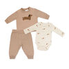 Baby Mode 3 Piece Fleece Jogger Set:Brown Dog