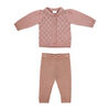 Rock a Bye Baby Cardigan en tricot rose avec col à volants et pantalon