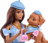 Barbie Twinning Looks Fashion Doll with Pet Dog, Matching Blue Clothes & Accessories, Brunette