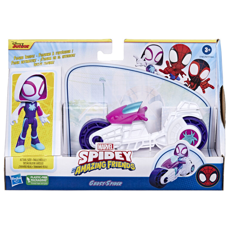 Marvel Spidey and His Amazing Friends, Ghost-Spider Action Figure, Toy Motorcycle
