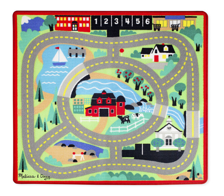 Melissa & Doug - Tapis de routes avec 4 voitures en bois