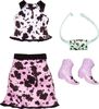 Barbie Fashion Pack of Doll Clothes, Complete Look Set with Cow-Print Top and Skirt, Plus Accessories