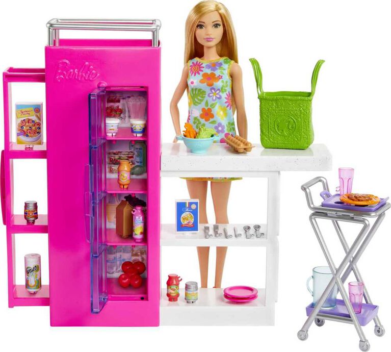 Barbie Doll and Ultimate Pantry Playset, Barbie Kitchen Add-On with 30+ Food-Themed Pieces