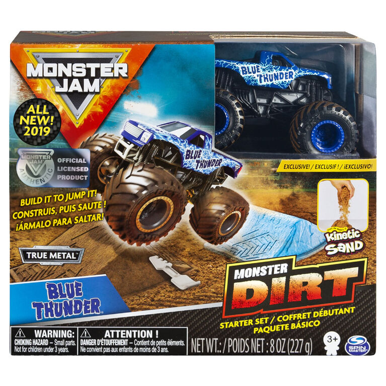 Coffret débutant Monster Dirt Blue Thunder, avec 226 g (8 oz) de Monster Dirt et un monster truck Monster Jam.