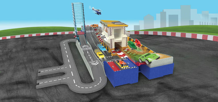 Driven, Pocket 2 in 1 Race Track (80pc), Collapsible Playset with Tracks and Toy Cars