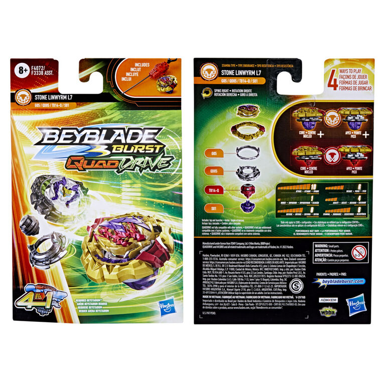 Beyblade Burst QuadDrive Stone Linwyrm L7 Spinning Top Starter Pack -- Stamina/Balance Type Battling Game with Launcher