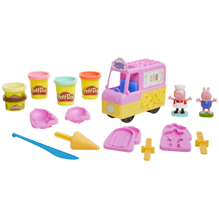 Play-Doh Peppa's Ice Cream Playset with Ice Cream Truck, Peppa and George Figures, and 5 Non-Toxic Modeling Compound Cans