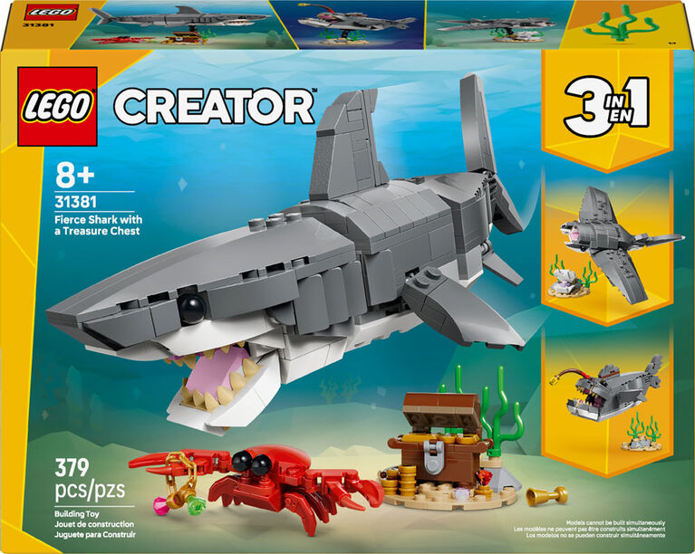 LEGO Creator Le Requin F&eacute;roce et le Coffre au Tr&eacute;sor, Jouet, Se Transforme en Poisson-P&ecirc;cheur ou en Raie Manta 31381