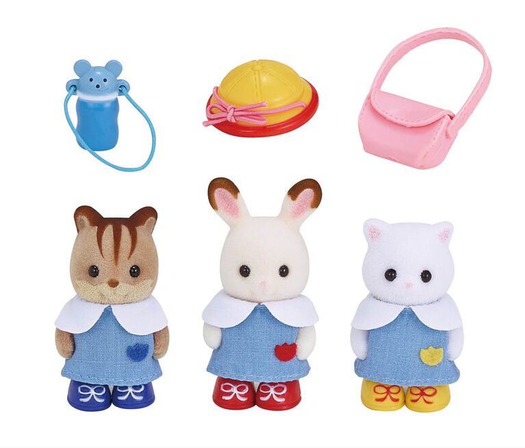 Calico Critters Nursery Friends, Set of 3 Collectible Doll Figures in Nursery School Outfits