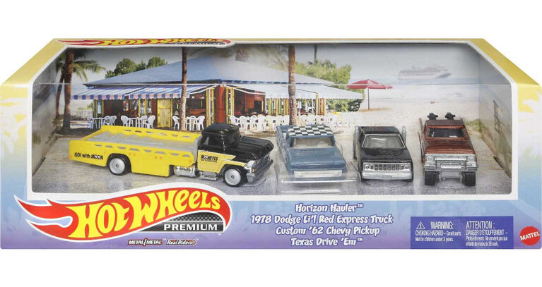 Hot Wheels Premium Collector Display Sets, 3 Cars & 1 Transporter