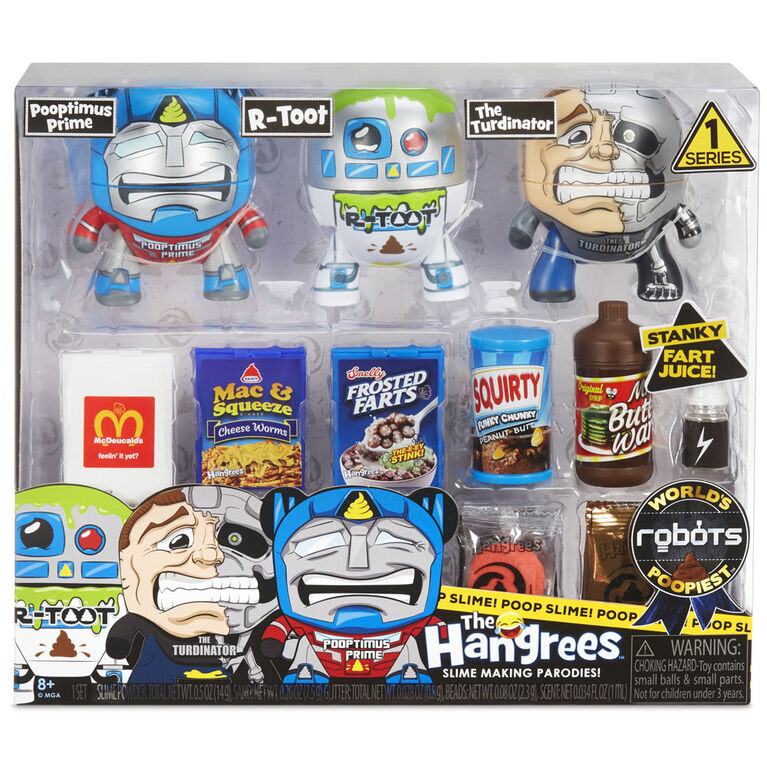 The Hangrees World's Poopiest Robots Collectible Parody Figures 3-Pack with Slime