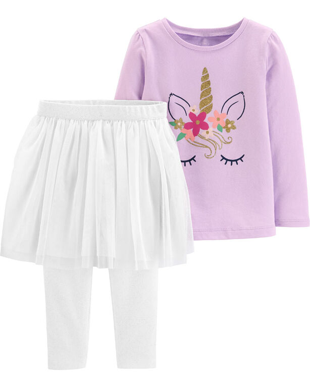 Carter's 2-Piece Glitter Unicorn Top & Tutu Legging Set - Lilac/Ivory, 3 Months