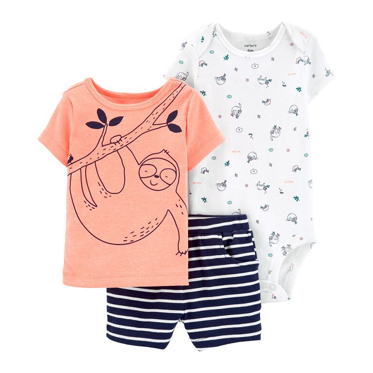 Carter's 3-Piece Sloth Little Short Set Blue, Months