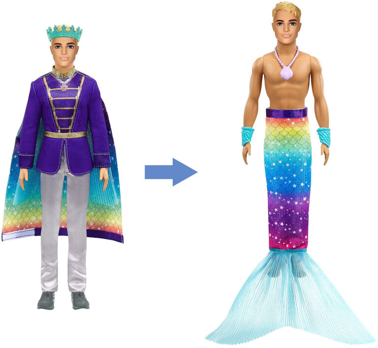 Poupée ​Ken 2 en 1 Barbie Dreamtopia, blond de 30,5 cm (12 po) avec transformation mode de Prince à Triton