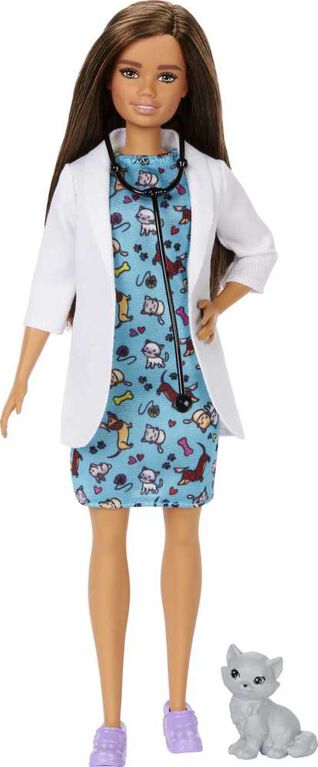 Barbie Vet Brunette Doll, with Lab Coat, Gown and Patient Kitten