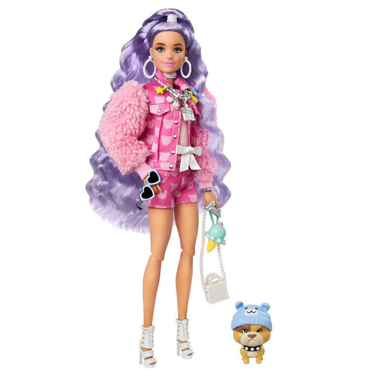 Barbie-Poupée Barbie Extra n° 6, veste et short ourson, bulldog