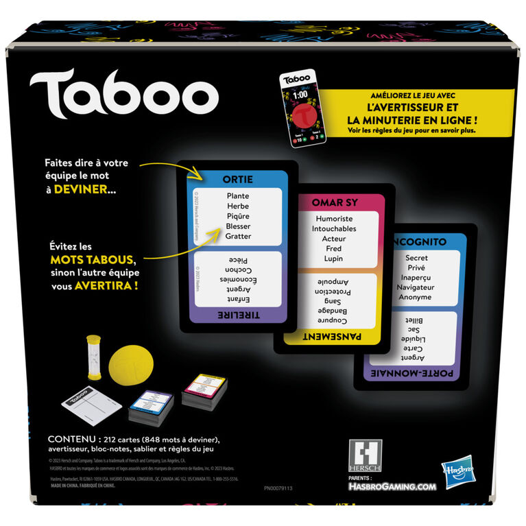 Jeu Taboo classique, jeu de mots à deviner, jeu de groupe pour ados et  adultes, jeu de société pour 4 joueurs et plus - Édition française