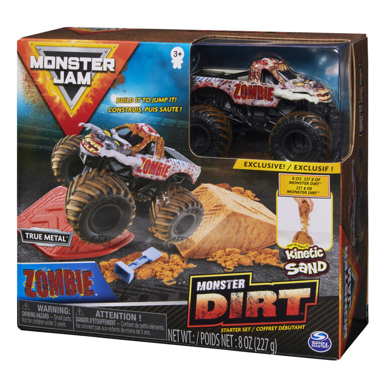 Monster Jam, Coffret débutant Monster Dirt Zombie, avec 226 g (8 oz) de Monster Dirt et un monster truck Monster Jam officiel en métal moulé à l'échelle 1:64
