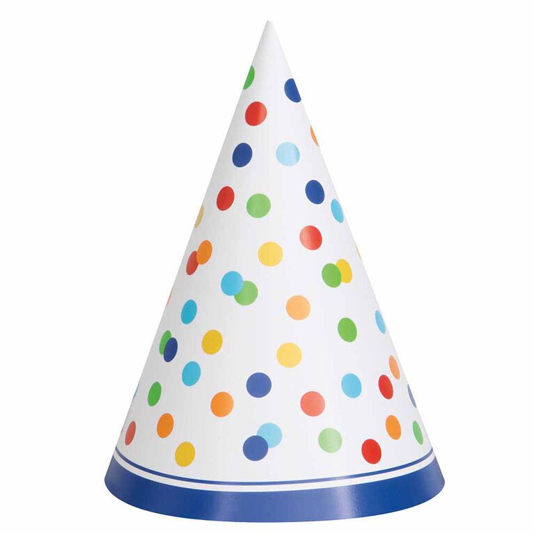 Rainbow Polka Dots Party Hats - 8 Hats