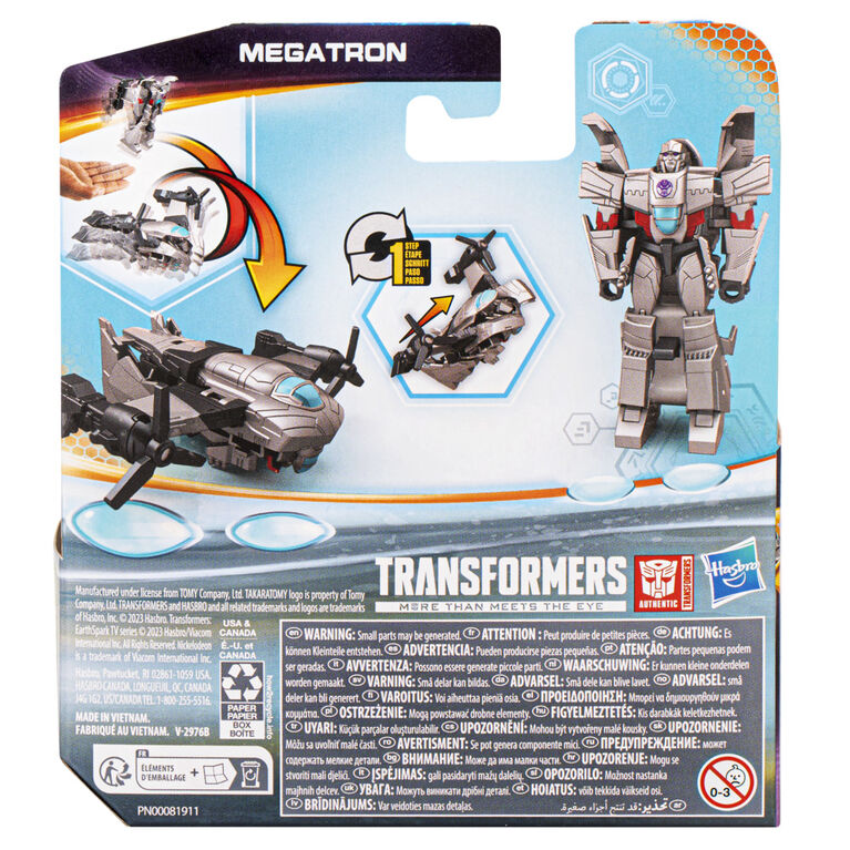 Transformers Toys EarthSpark 1-Step Flip Changer Megatron, 4 Inch Action Figure