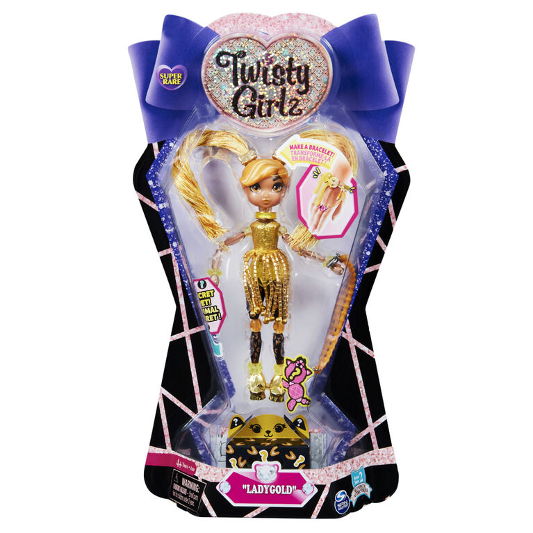 Twisty Girlz, Series 2, Ladygold Transforming Doll to Collectible Bracelet with Mystery Twisty Petz