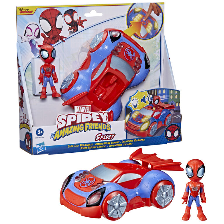 Marvel Spidey and His Amazing Friends Glow Tech Web-Crawler Vehicle, Preschool Toy with Lights, Sounds