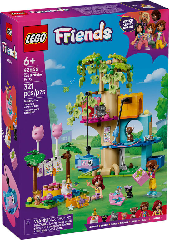 LEGO Friends Cat Birthday Party & Tree House Building Toy - Pretend Play Set for Kids, 6+ - 42666
