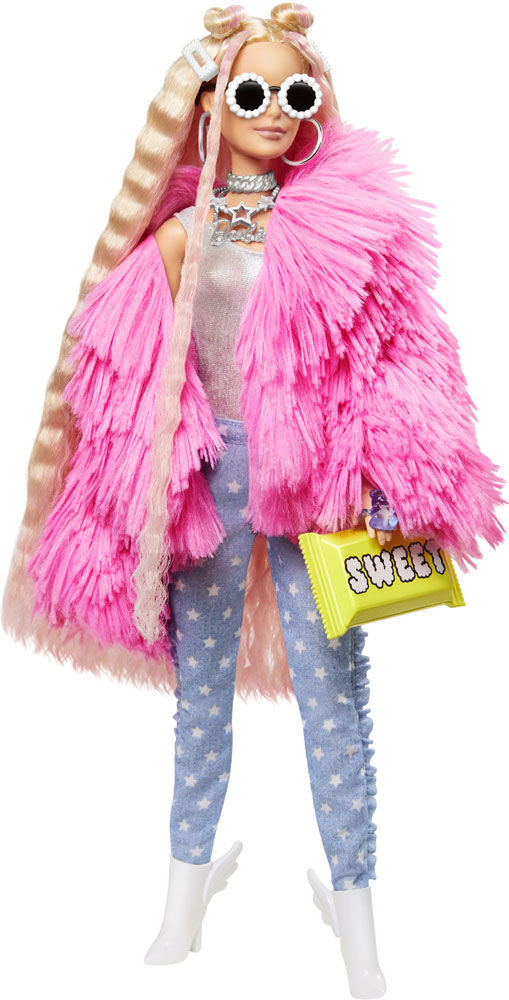 Barbie Extra Doll in Pink Coat with Pet Unicorn Pig