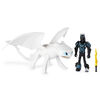 How To Train Your Dragon, Furie Nocturne blanche et Harold, dragon avec figurine Viking en armure.